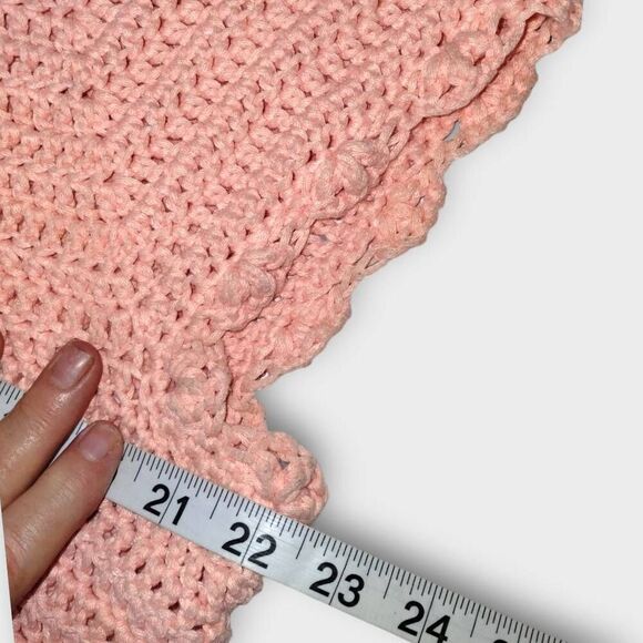 Handmade Womens Sweater Sz XL Pink Salmon Cropped Short Wrap Tie Swiftie Crochet - Picture 8 of 10